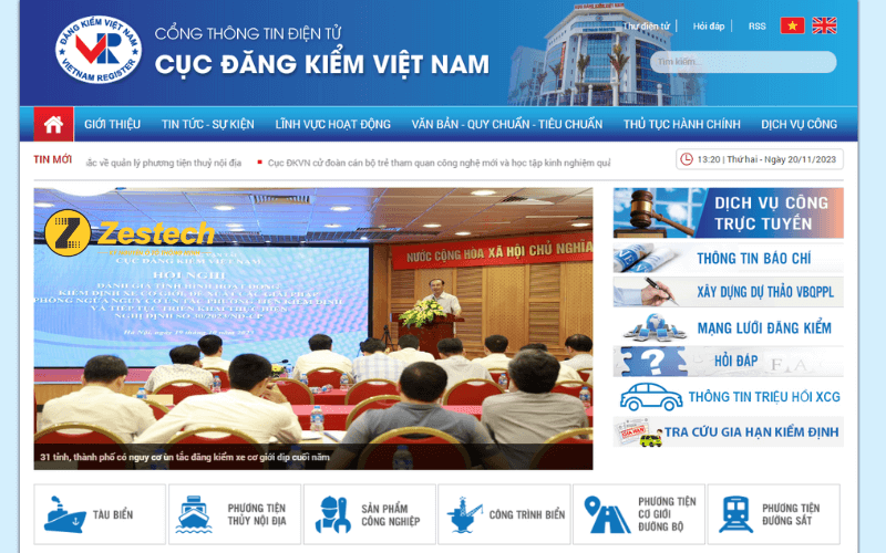 Giới thiệu Website Cục Đăng Kiểm Việt Nam